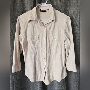 Outback Trading Company Light Peach Tooled Paisley Pearl Snap 3/4 Sleeve Top M